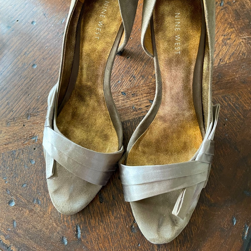 Nine West Satin & Suede Jeweled Heels